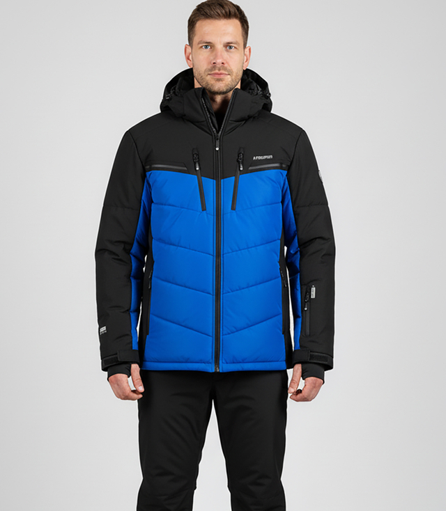 Men's quilted jacket with hood winter two-tone jacket