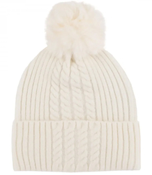 Warm women's cap with pom-pom and interesting weave autumn winter hat 