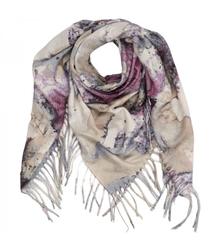 Women's scarf with watercolor delicate pattern and tassels