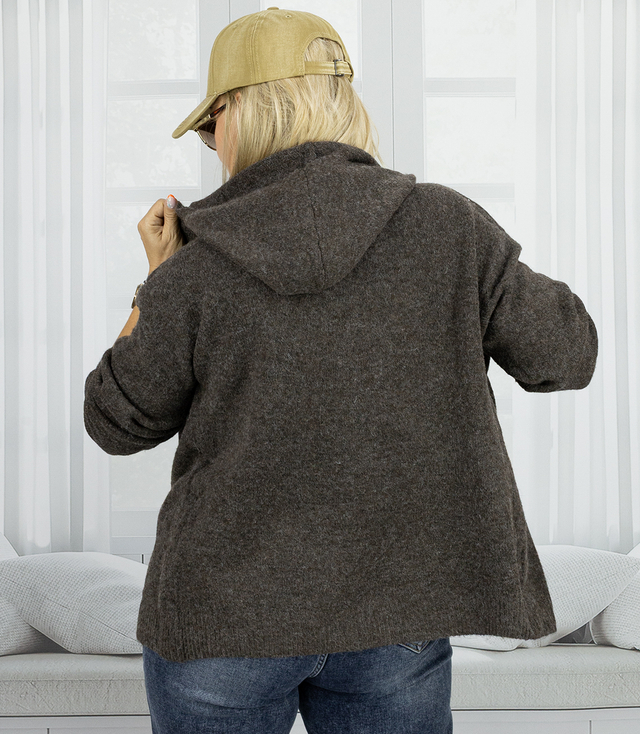 Short unzipped hooded cardigan sweater with zipper NORA