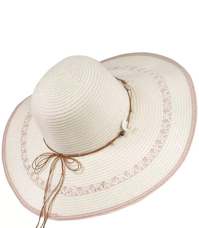 Fashionable large braided hat with shells and openwork