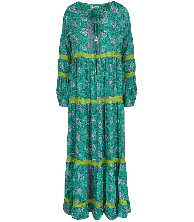 Long, airy ethnic dress with colorful patterns, MILANO silk