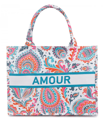 Large colorful shopper bag with AMOUR lettering