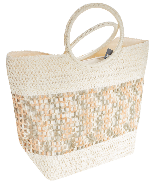 Large woven summer shopper bag with round handles