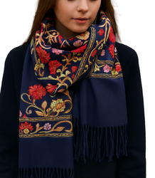 Women's folklore scarf with flower motif and tassels