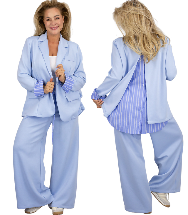 Garnitur Damski OVERSIZE Marynarka Efekt Koszuli Spodnie Wide