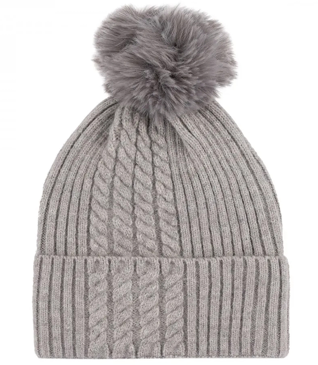 Warm women's cap with pom-pom and interesting weave autumn winter hat 