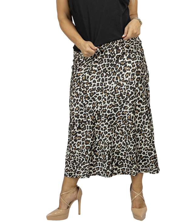 Satynowa spódnica maxi w panterkę leopard SAVANNA