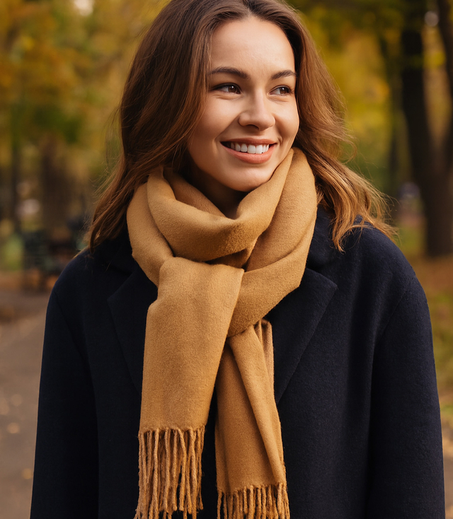 Gładki elegancki szal z frędzlami dwustronny 180x70