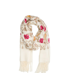 Women's folklore scarf with flower motif and tassels