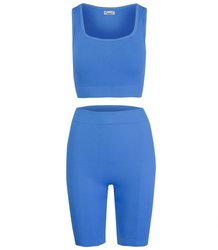 Sporty, ribbed set of short leggings + top with wide straps MISSY