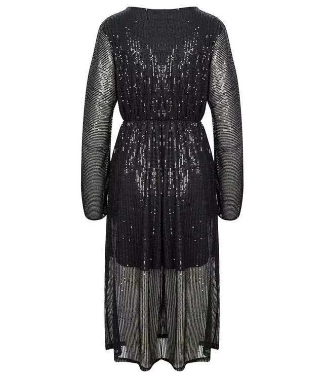 Airy wrap maxi sequin dress