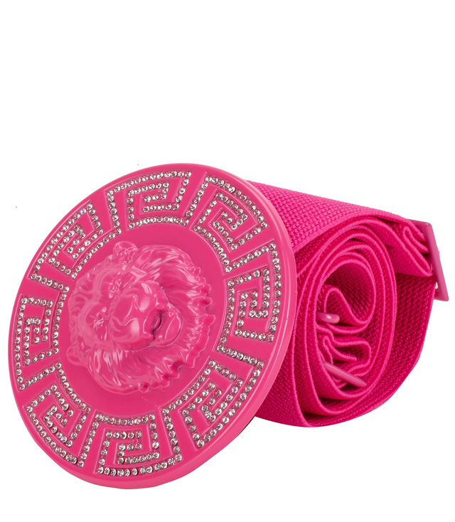 Women's belt with a gold lion and zircons, adjustable and elastic