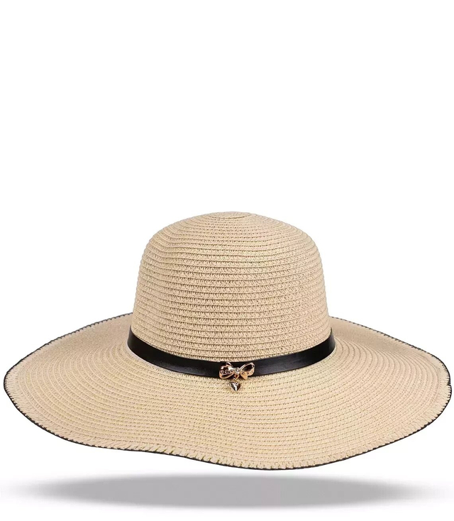 Large women's straw hat with a black band