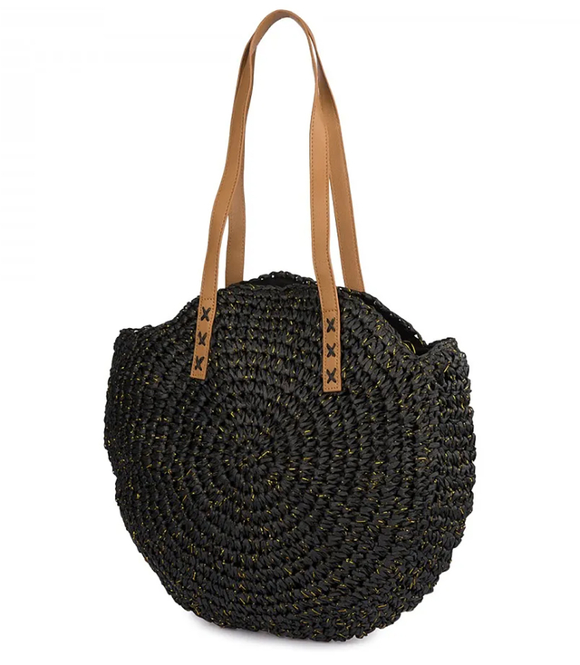 Round braided boho handbag with "Bohème" lettering