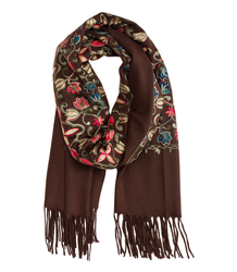 Women's scarf with embroidered pattern and tassels