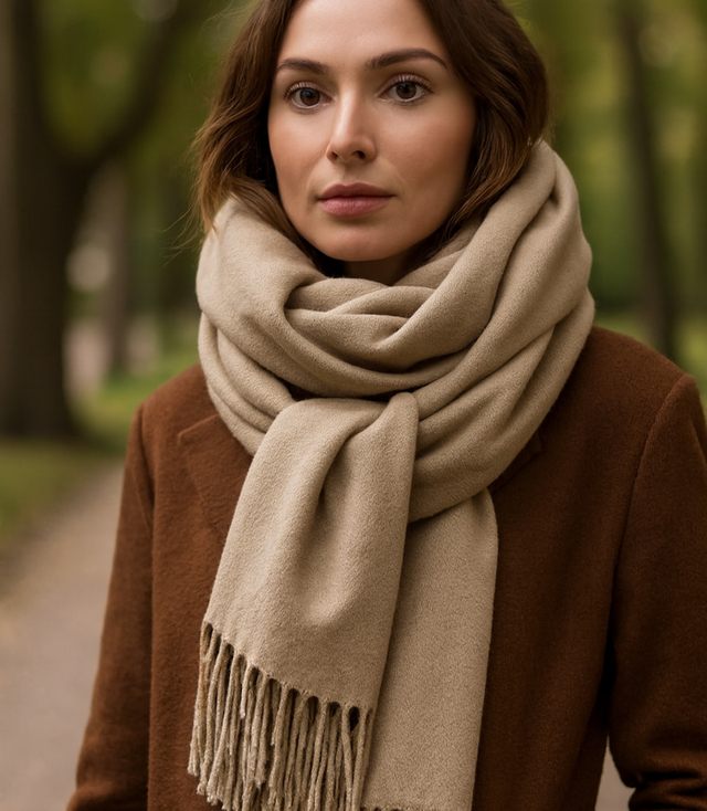 Gładki elegancki szal z frędzlami dwustronny 180x70