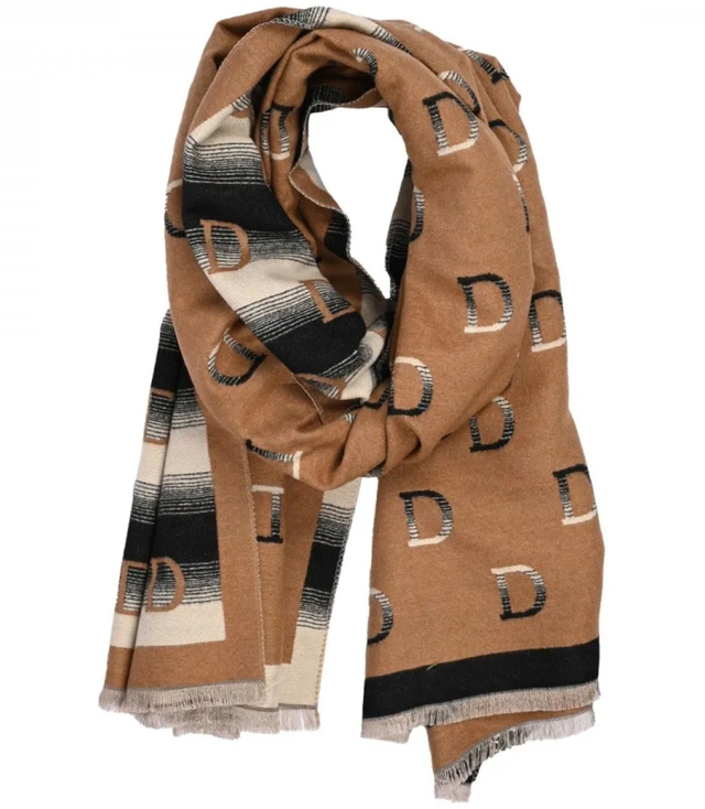 Warm stylish scarf ombre pattern with letter D soft smooth 180x65 cm