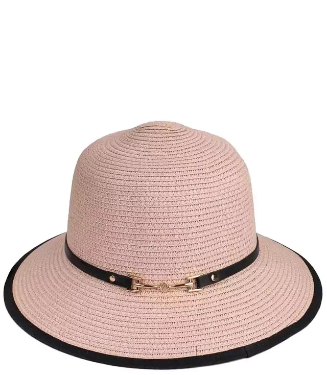 Women's straw raffia hat with black trim