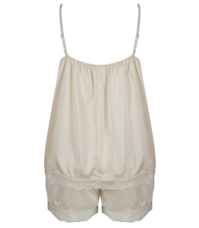 Satin pajama set with lace shorts top petticoat