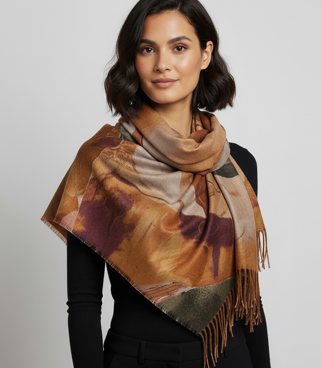 Square shawl scarf for women with tassels AGRAFKA