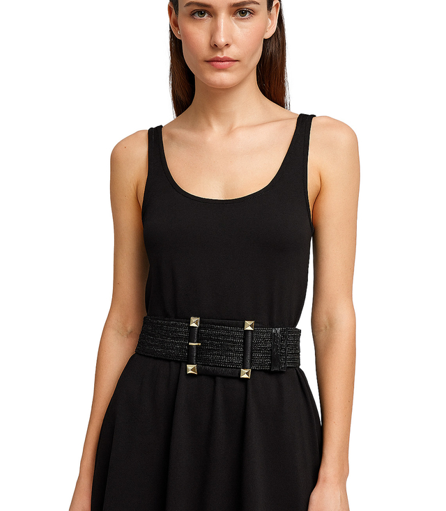 Braided women's belt with large buckle