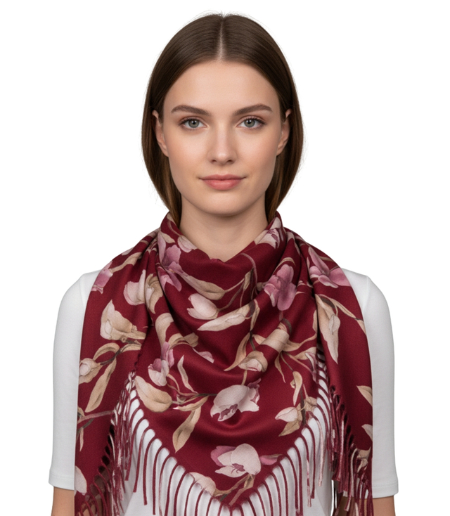 Elegant floral shawl scarf with tassels