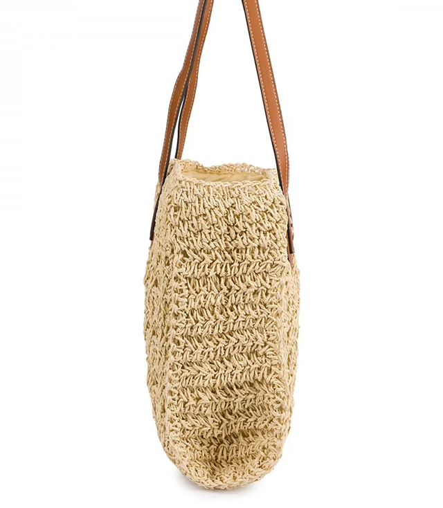 Openwork raffia bag with elegant handles boho style for summer