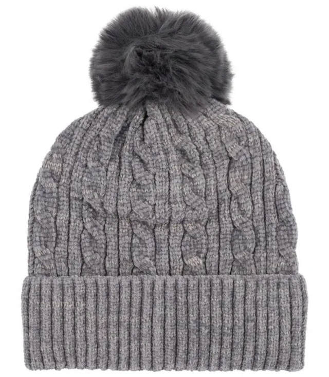 Warm women's cap with pom-pom autumn winter monochrome hat