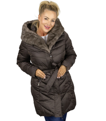 Women's long coat jacket with fur collar DIVA