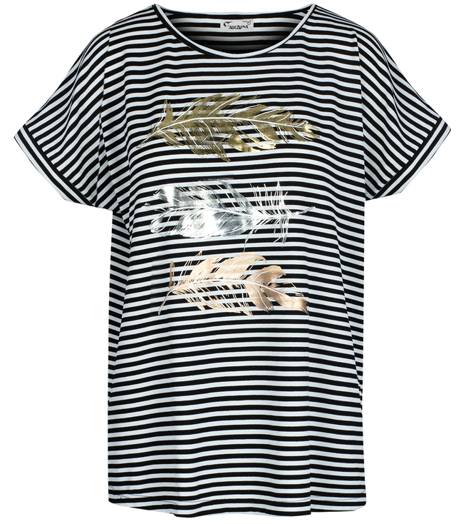 Striped short-sleeved T-shirt with MARTHA feathers