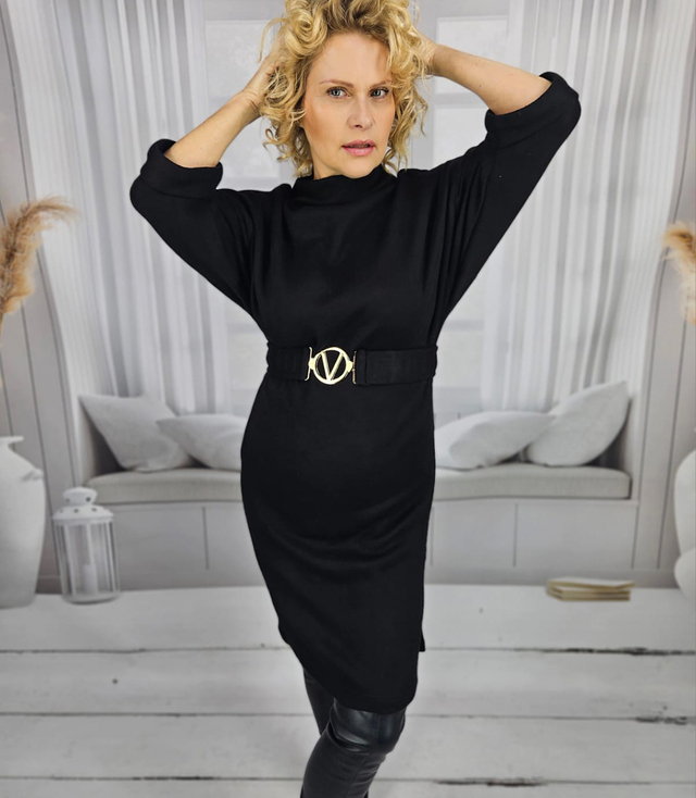 Knitted midi dress with belt and bat sleeves ALENA