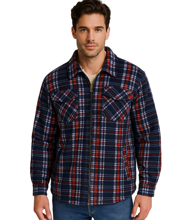 Warm fleece checked men's shirt insulated with faux fur