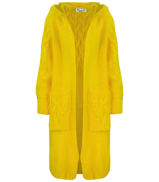 Kardigan Długi Gruby sweter warkocz Wełna