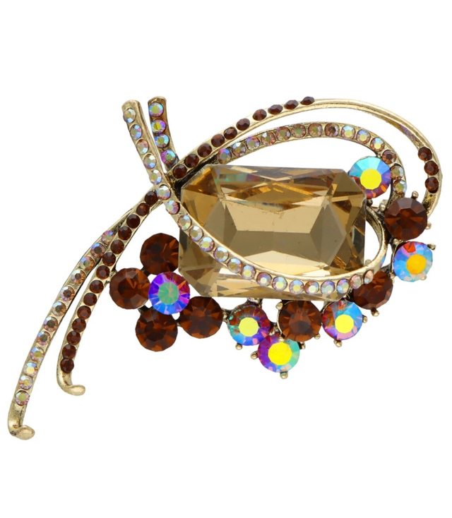 Brooch with zircons, crystals, beautiful, decorative, colorful safety pin