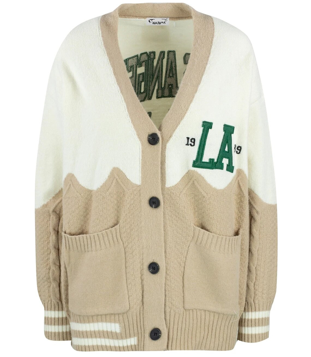 Short cardigan sweater with Los Angeles patches