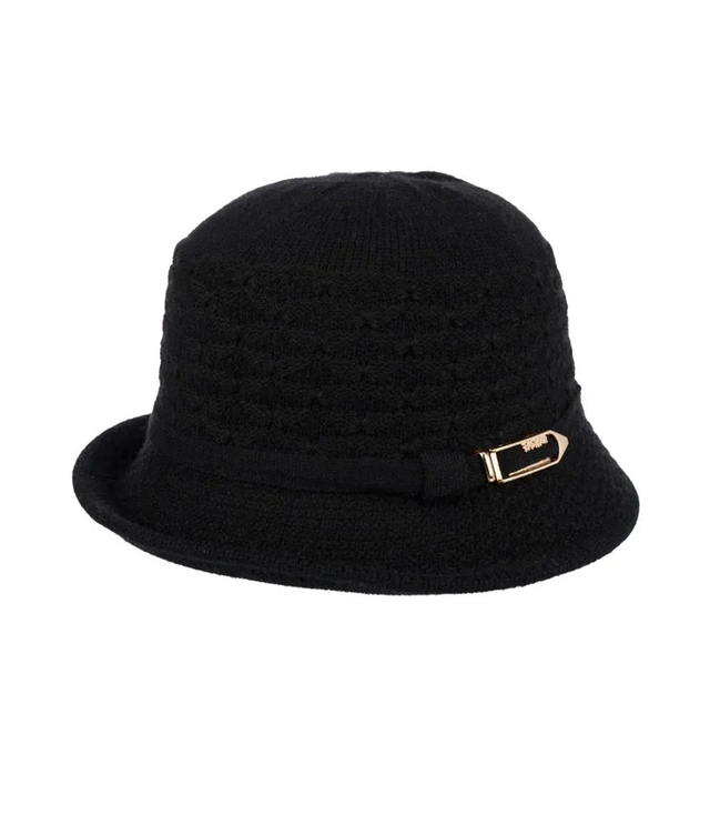 Women's hat with decorative strap and buckle