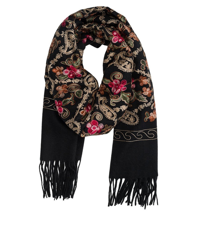 Szal damski folklorowy z kwiatowym haftem