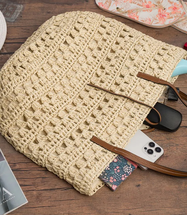 Openwork boho bag for summer with lining and zipper