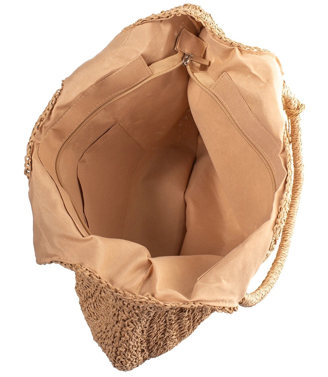 Large round straw beach bag, fully woven