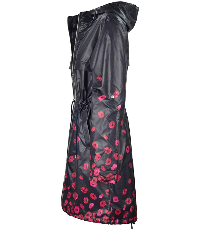 Light longer parka coat with flowers of poppies