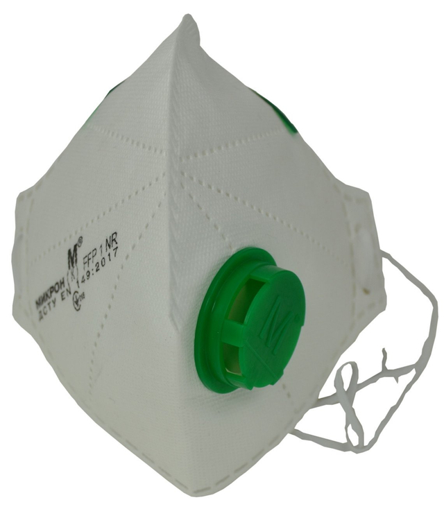 Folding protective mask FFP1 with a valve