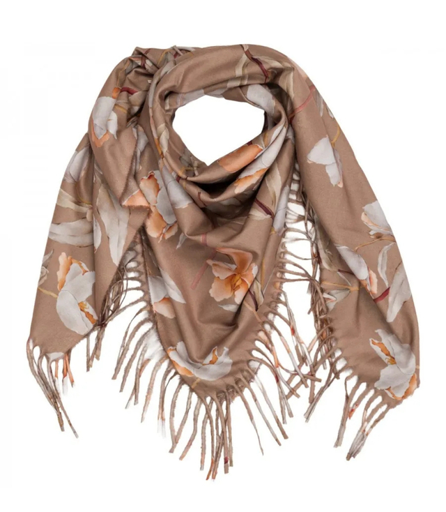 Elegant floral shawl scarf with tassels