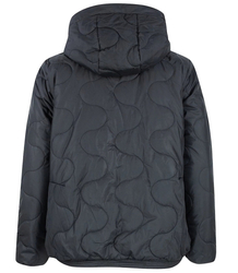 Short quilted transitional jacket with stand-up collar