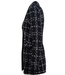 Women's double-breasted long tweed plaid jacket