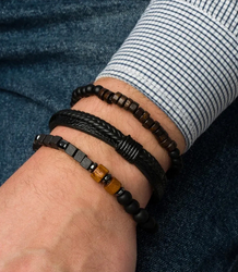 Set of men's bracelets natural stone