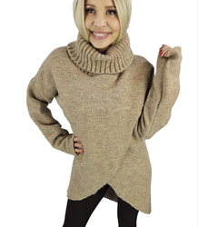 Warm womens turtleneck sweater with a slit MARIETTA, wool