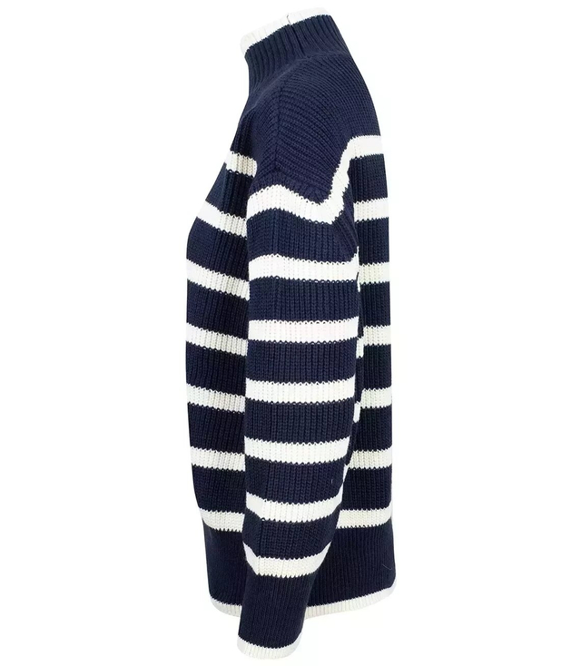 Super fashionable striped turtleneck knitted sweater