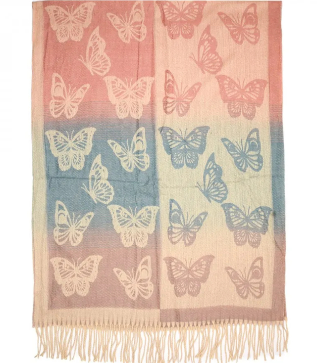 Warm scarf beautiful butterflies elegant stylish 180x70 cm