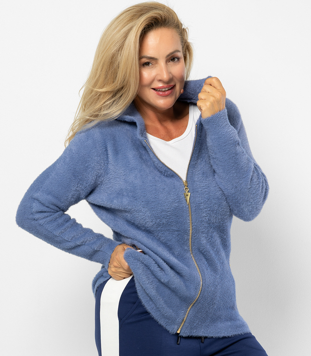 Warm cardigan sweater made of fluffy knit fabric GRAZYNA